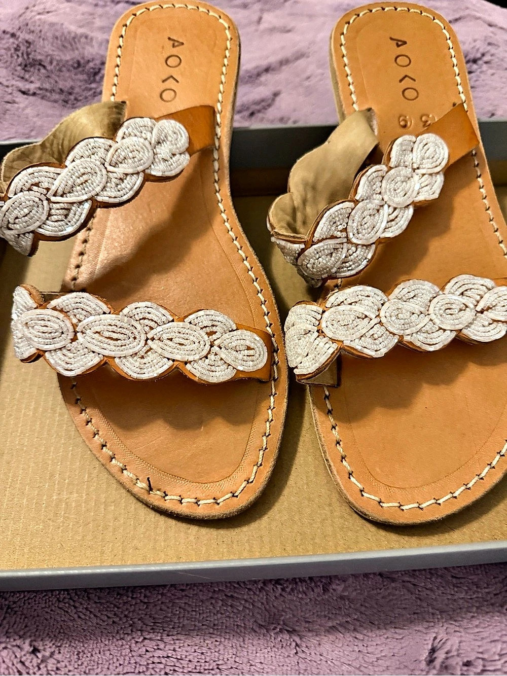 Beaded Strap Sandals Pearl White US 9